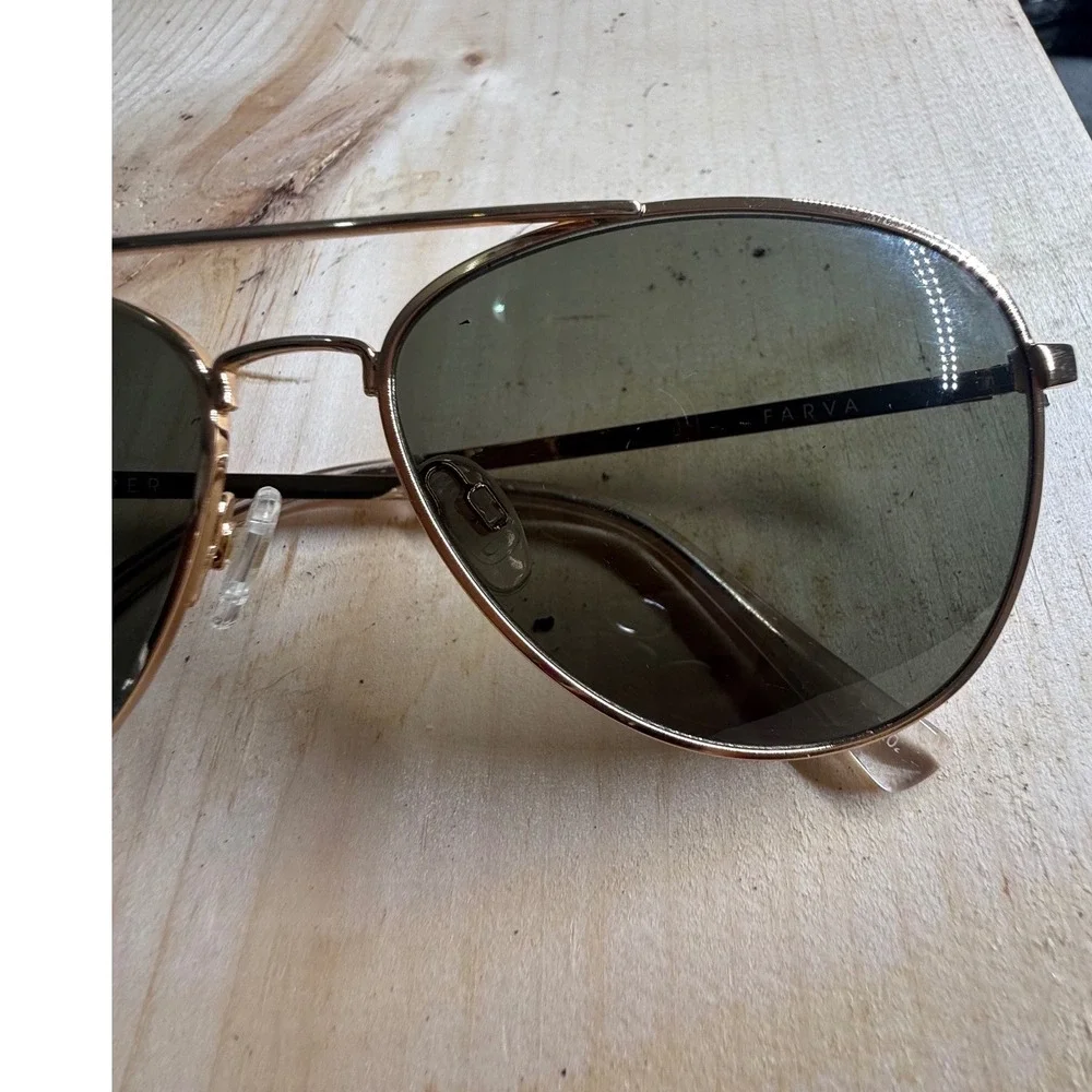 VonZipper Farva Sunglasses Gold Aviator Frame Grey Green Lens VZ Sport